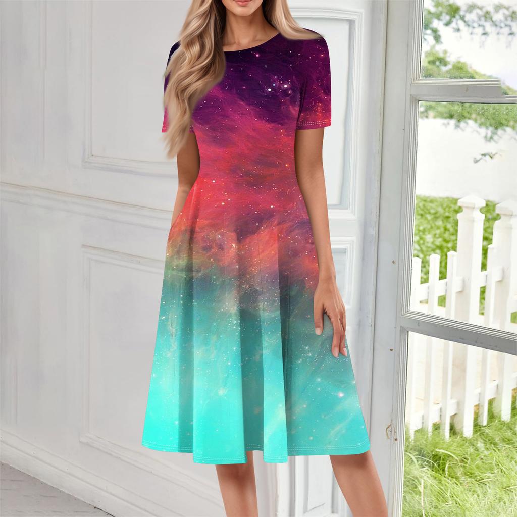 Women Casual Printed Round Neck Long Dress