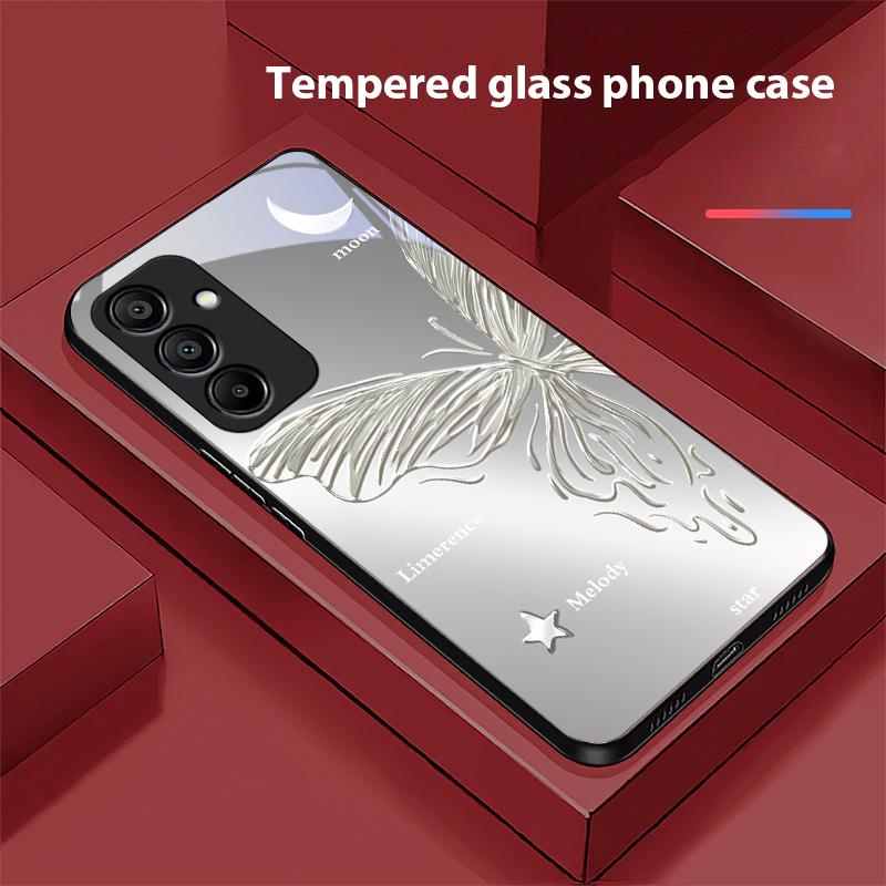 Metallic Butterfly Für Samsung Galaxy A15 5G 54 4G 51 50 24 35 90 71 12 51 53 52S 80 22 34 Schwarz Gehärtetes Glas Handyhülle
