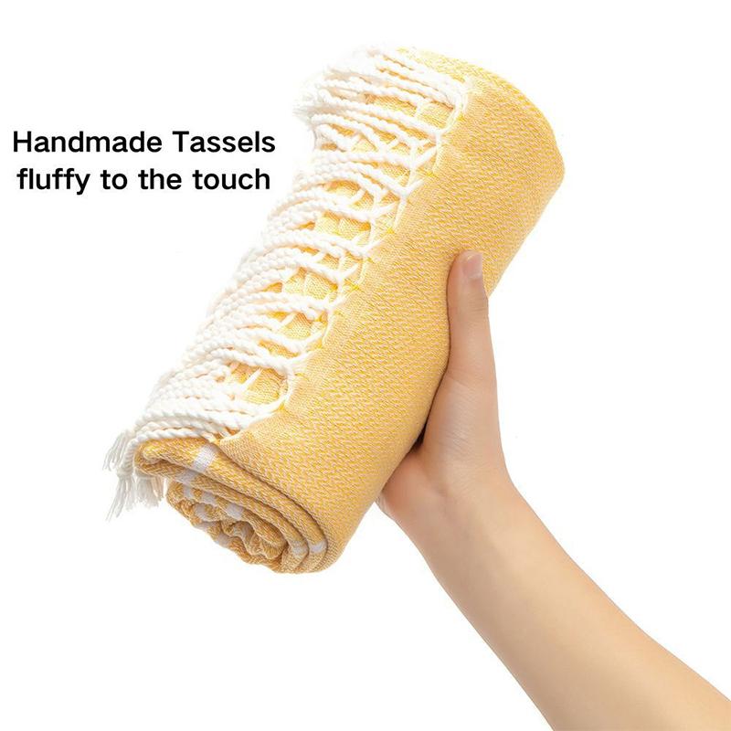 Cotton Striped Turkish Sports Bath Towel With Tassels Travel Gym Camping Sauna Beach Pool Blanket Absorbent Easy Care