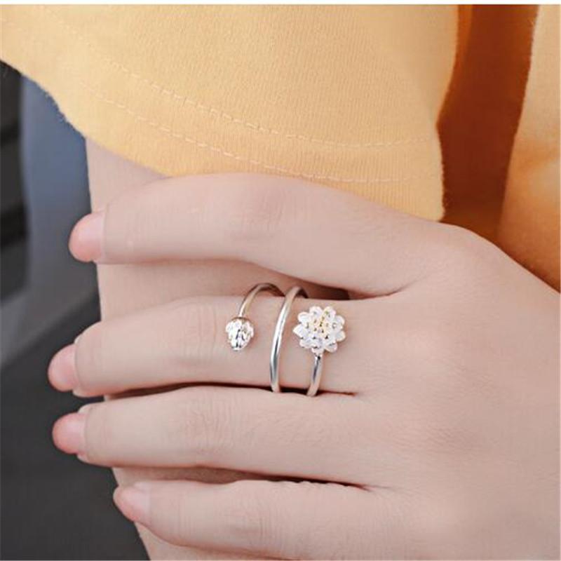 New Fashion Exquisite 925 Sterling Silver Jewelry Personality Double Lotus Fresh Flower Hypoallergenic Opening Rings Xzr033