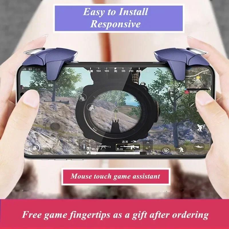 2Pcs Mobile Phone 4 Finger Game Trigger For PUBG Aim Shooting L1R1 ABS Key Button Blue Shark For IPhone Android Gamepad Joystick 5