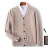Wool Cardigan Men'S V-Neck New Loose Large-Size Sweater Jacket Middle-Aged Casual Men'S Single-Breasted Sweater Long Sleeves