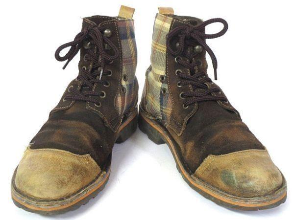 Check Pattern Cuff/Two-Tone Suede Leather Short Boots/Size 41/25.5-26.0/Dark Brown/Handcrafted(USED)