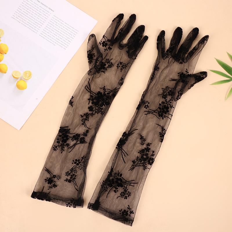 Sexy Black Mesh Flower Lace Gloves Long Bride Wedding Po Elbow Gloves Costume Parties Accessories