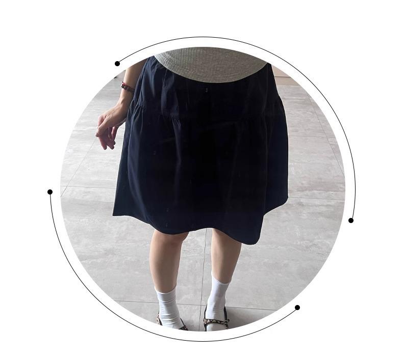 Jupe Midi Trapèze Style Preppy Bleu Marine - Taille Haute Rétro pour Printemps/Été 2025