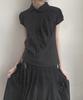 Beoteoni Shirring Collar Short Sleeve Shirt (Black)