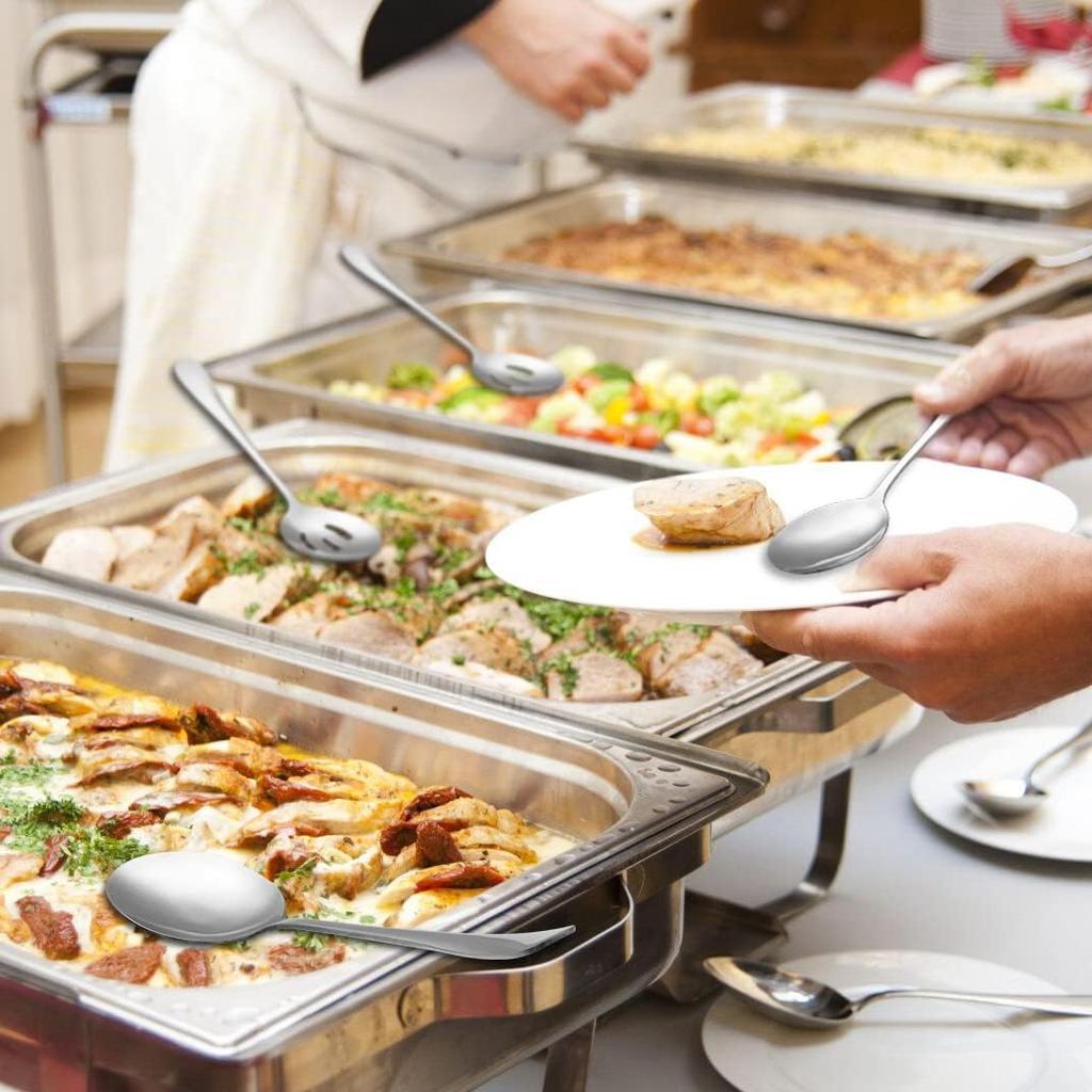 6 Pieces Serving Spoons Set, 8.7 Inch, Includes 3 Serving Spoons and 3 Slotted Spoon, Large Stainless Steel Buffet Banquet Utensils Cutlery Set for