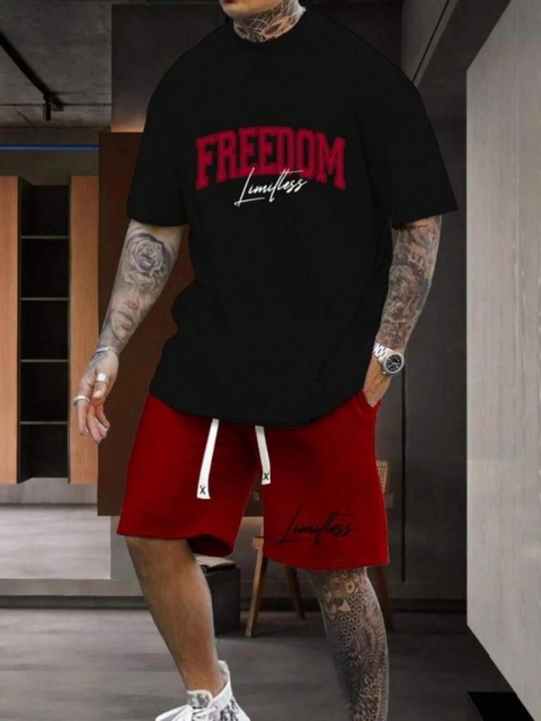New York Buchstaben 3D-Druck Herren Zweiteiler Kurzarm- und Shorts-Set Alltag Casual Herren T-Shirt Street Fashion Sporthose