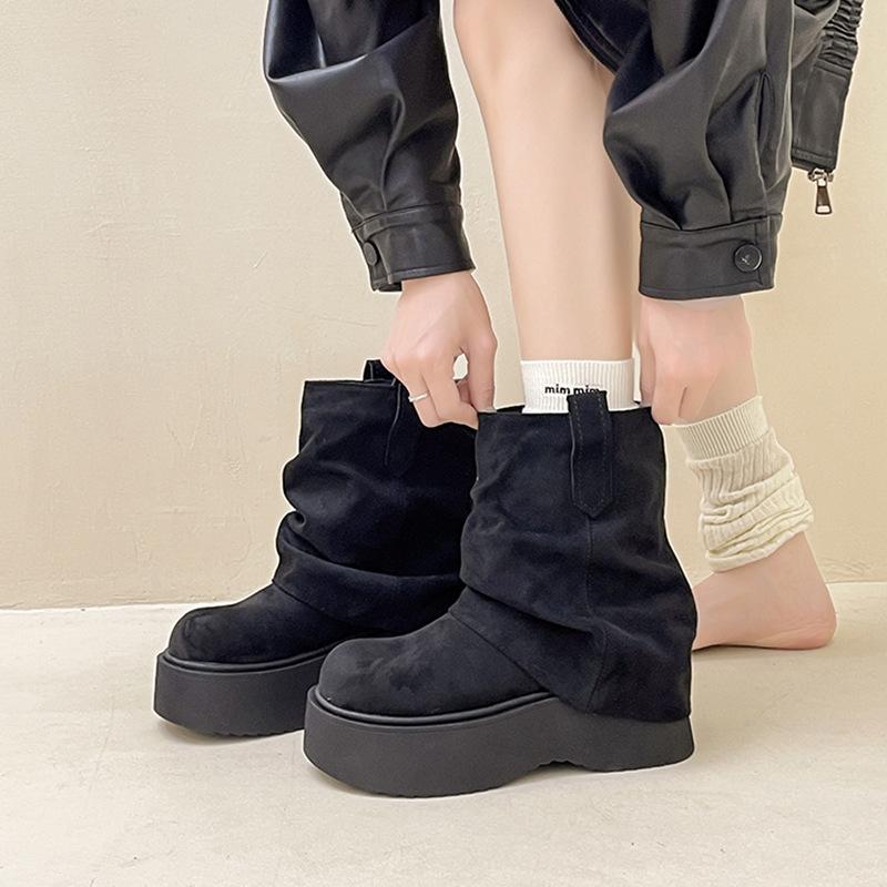 Solid Color Simple Thick-soled Heightening Medium Tube Martin Boots Women's Autumn and Winter Fashion Versatile Suede Small Fashion Boots Short Boots