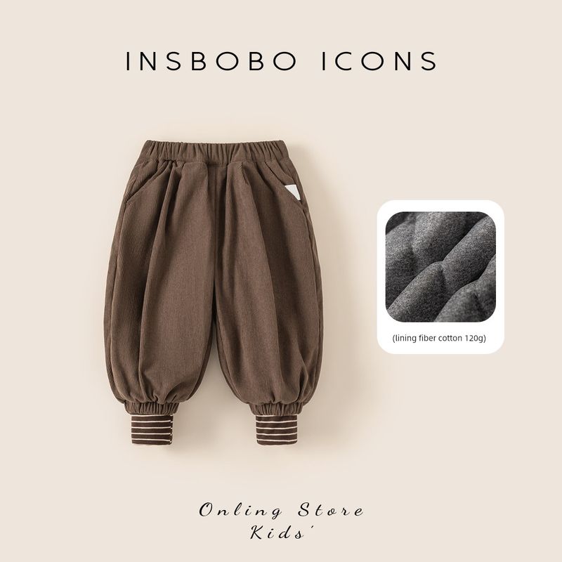 Insbobo Boys  Pants 2025 Winter New Children s Padded Sports Pants Boys  Warm Winter Jogger Pants Curry color 80