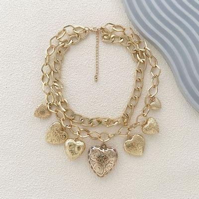 Personality: Hip-hop, Punk, Trend, Fashion, Alloy, Double-layer Chain, Love Pendant, Necklace, Street Motorcycle Model
