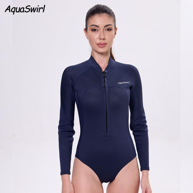 Womens 2mm Neoprene Full Wetsuit Deep Blue UV Protection Quick Dry Snorkeling Dive Suit Outdoor Water Activities
