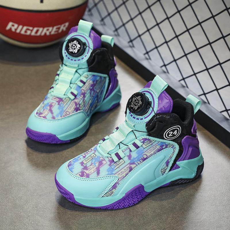Breathable Mesh Children's Basketball Shoes Boys 2025 Summer New Girls Non-slip Rotating Button Sports Shoes Foreign Trade