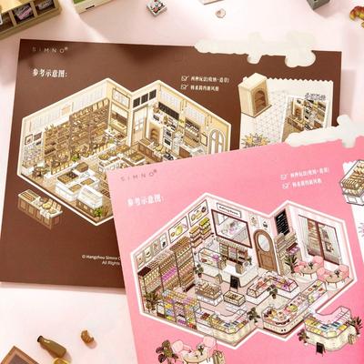 New Bread Shop Series Miniature Landscape Sticker DIY Large Size Cabin Scene Sticker Gift PET Toy Game Stickers