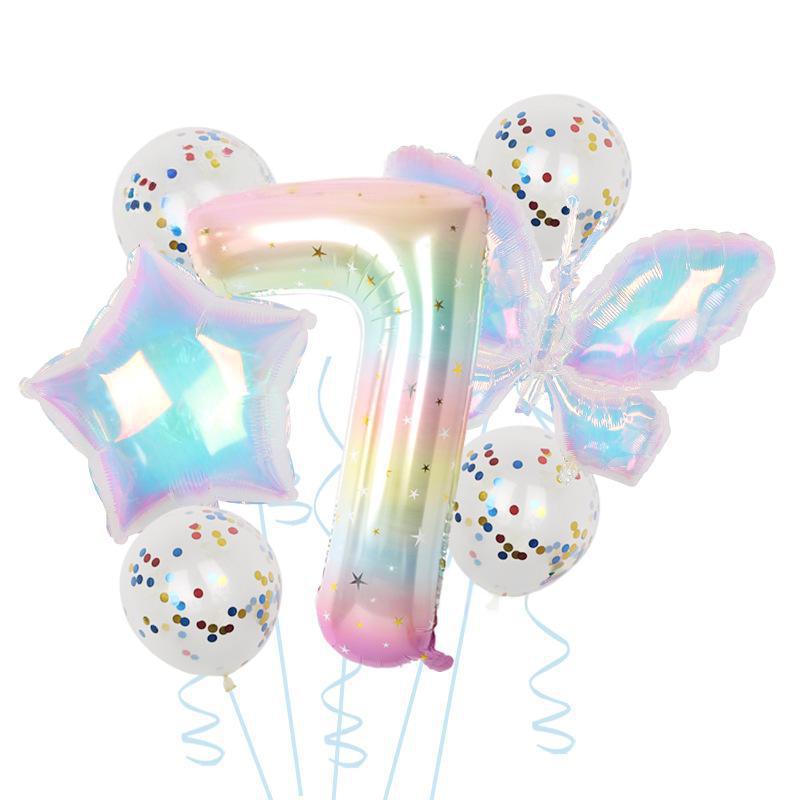 Colorful Transparent Butterfly Balloon Color Sequins Latex Set One Year Old 40 Inch Starry Sky Digital Birthday Party Arrangement
