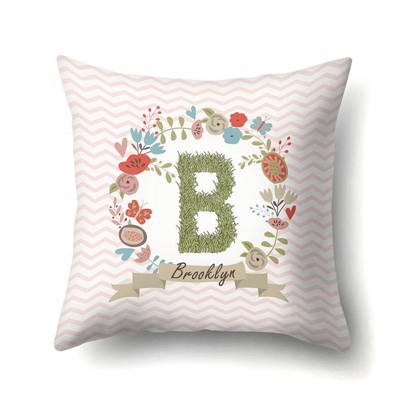 Polyester Pillowcase Car Decoration Home 26 English Letters Plant Wavy Print Pillowcase
