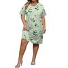Summer Plus Size V Neck Short Sleeve Knee Pocket  Print Casual Dress For Women