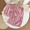 Girls Spring Autumn Bow Tie Casual Wide Leg Pants Two Piece Set Baby Fashion Outfit For Kids