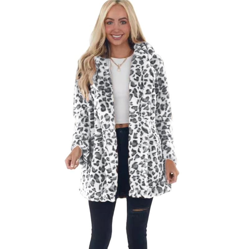

Женская зимняя плюшевая куртка с длинными рукавами и леопардовым принтом XXXL белый