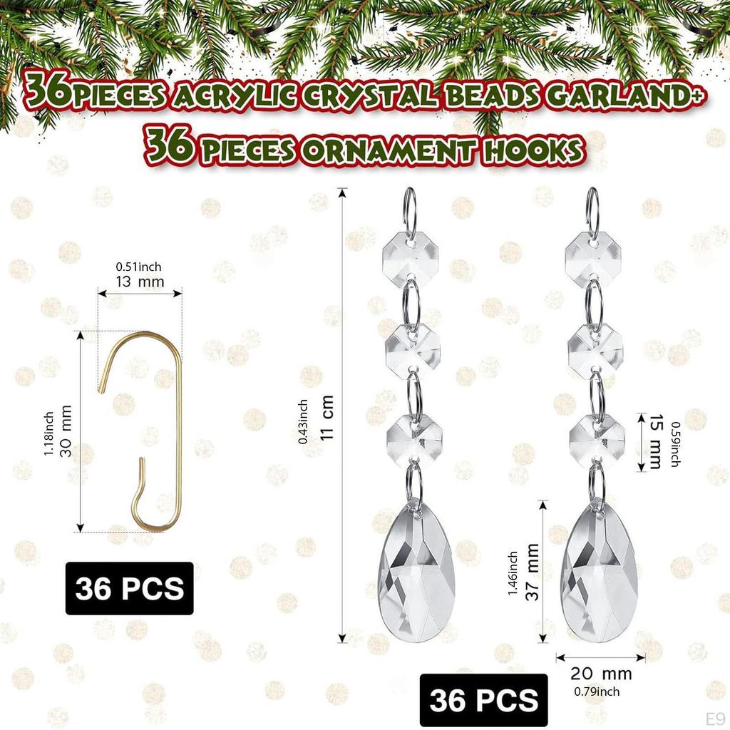 36 Pieces Christmas Ornaments Hanging Crystals Decorative Year Celebration Wreath Winter