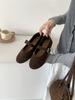 THEBULAGE Korean Version of Round Head Shallow Mouth Single Shoes 2025 Autumn One-word Buckle with Mary Jane Flat Shoes