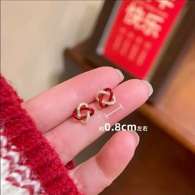 Ankarah Red Four-cornered Interwoven Glazed Drop-shaped Fashionable and Versatile Earrings