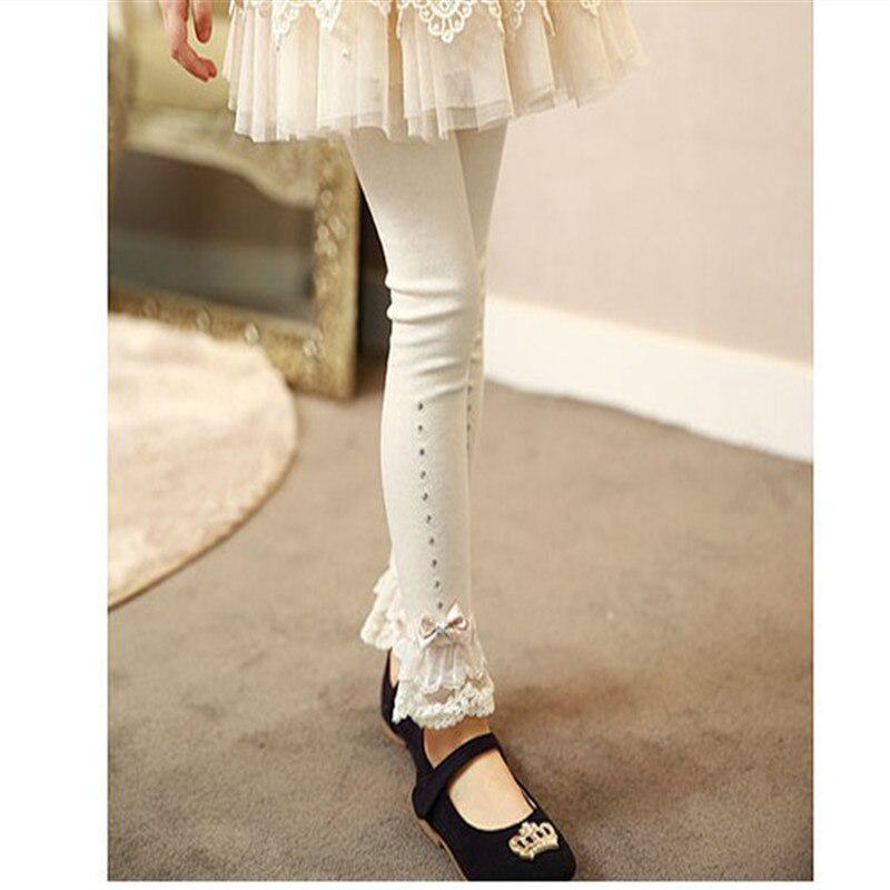 Children Girls Princess Legging Spring Autumn Trim Lace Pleated Rhinestones Leggings Cotton Leggings Pants for Girls
