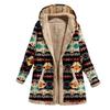 Thicker Plus Size Women Casual Coat Retro Printed Pockets Warm Outwear Hooded Long Sleeve Zipper