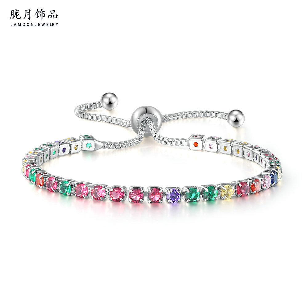 Misty Moon 3Mm Color Round Zircon Single Row Full Diamond Adjustable Crystal Bracelet Women'S Jewelry
