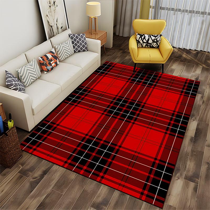 Red and Black Tartan Plaid Carpet suitable as a non-slip mat for the living room or bedroom sofa