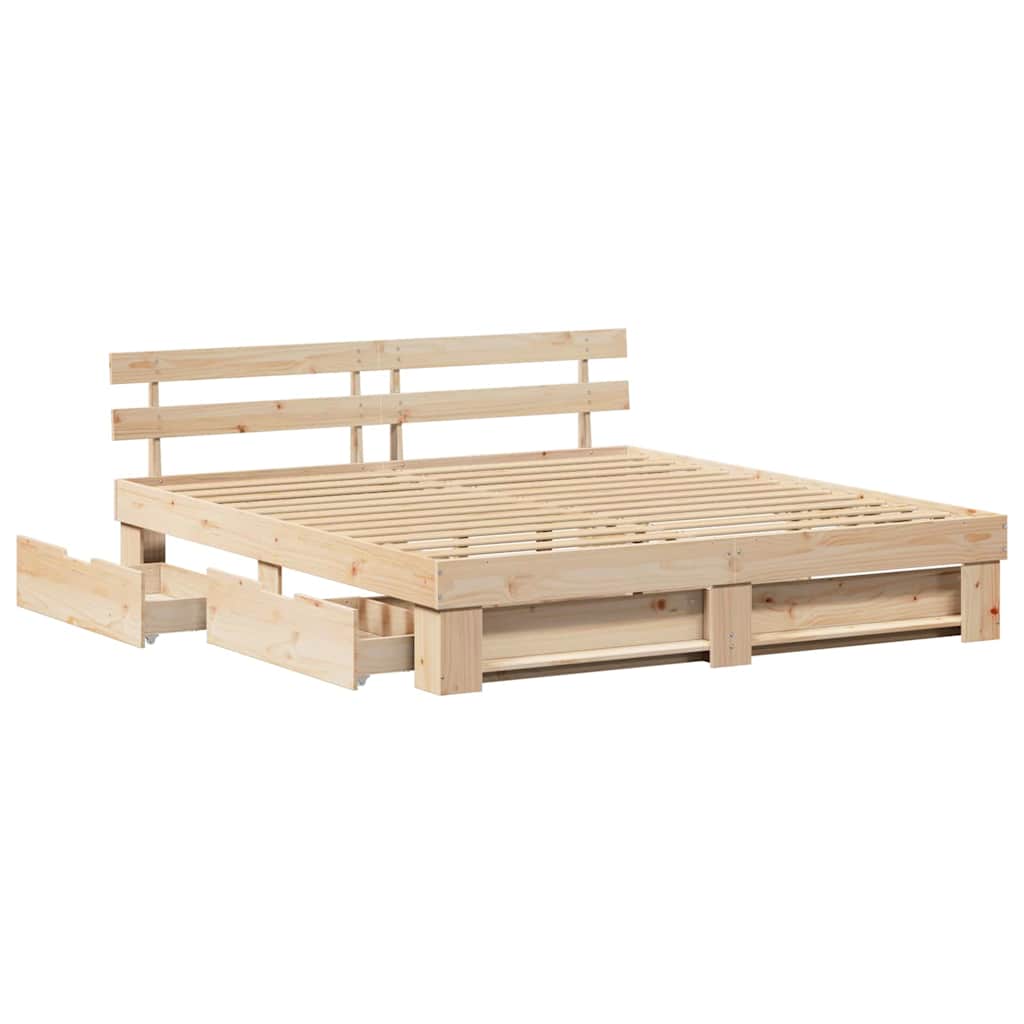 Bed Frame with Headboard Brown 180 x 200 cm Solid Pine Wood