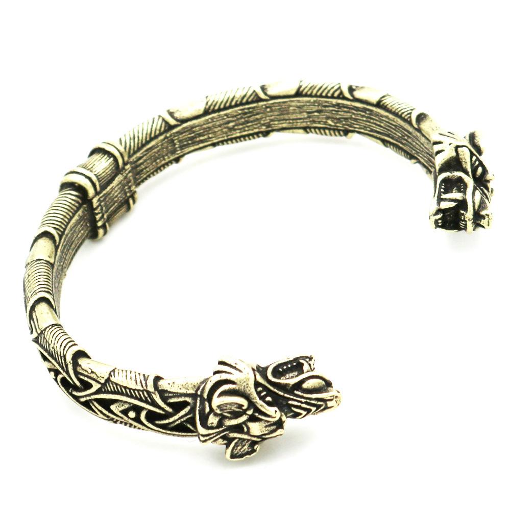 Mythical Pirate Viking Open Cuff Bracelet With Wolf Head Vintage Jewelry