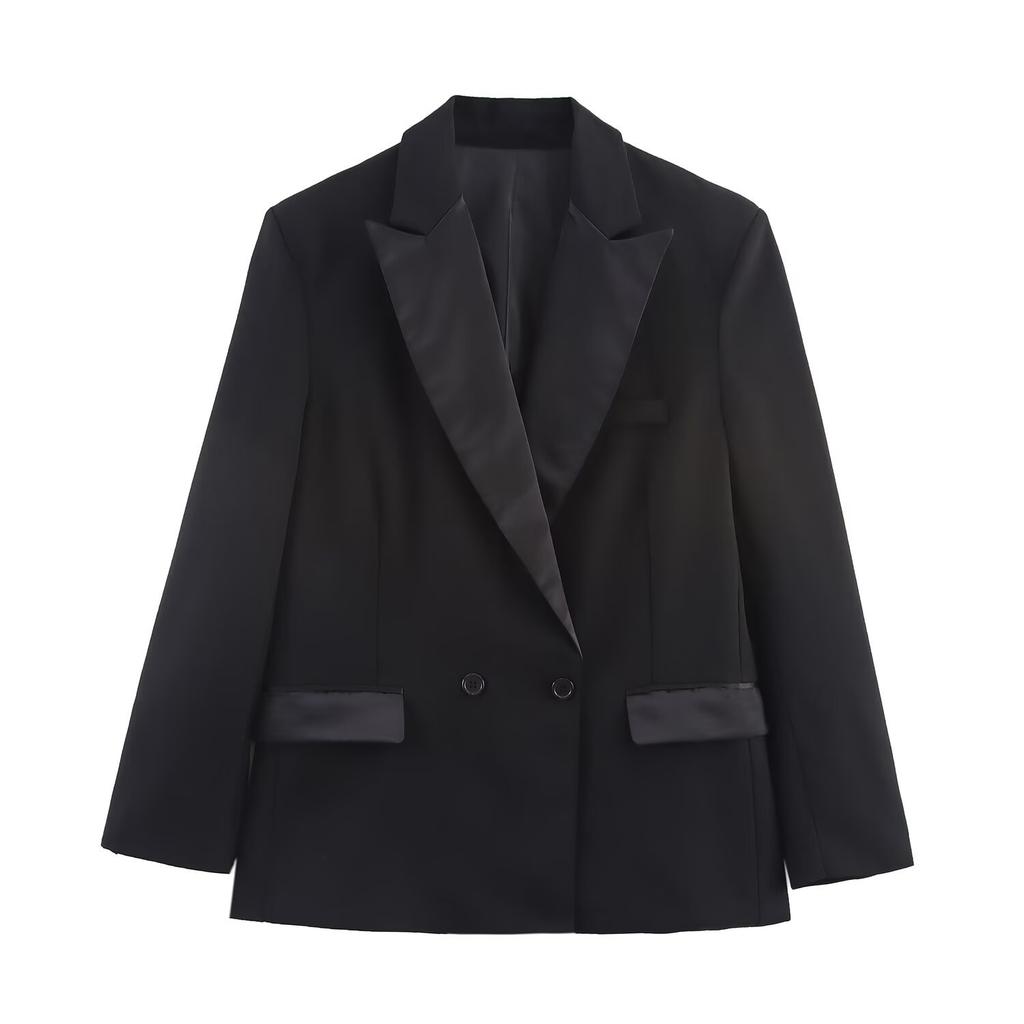 European and American style, French style, women's fashionable temperament, patchwork double-breasted suit jacket 3365004