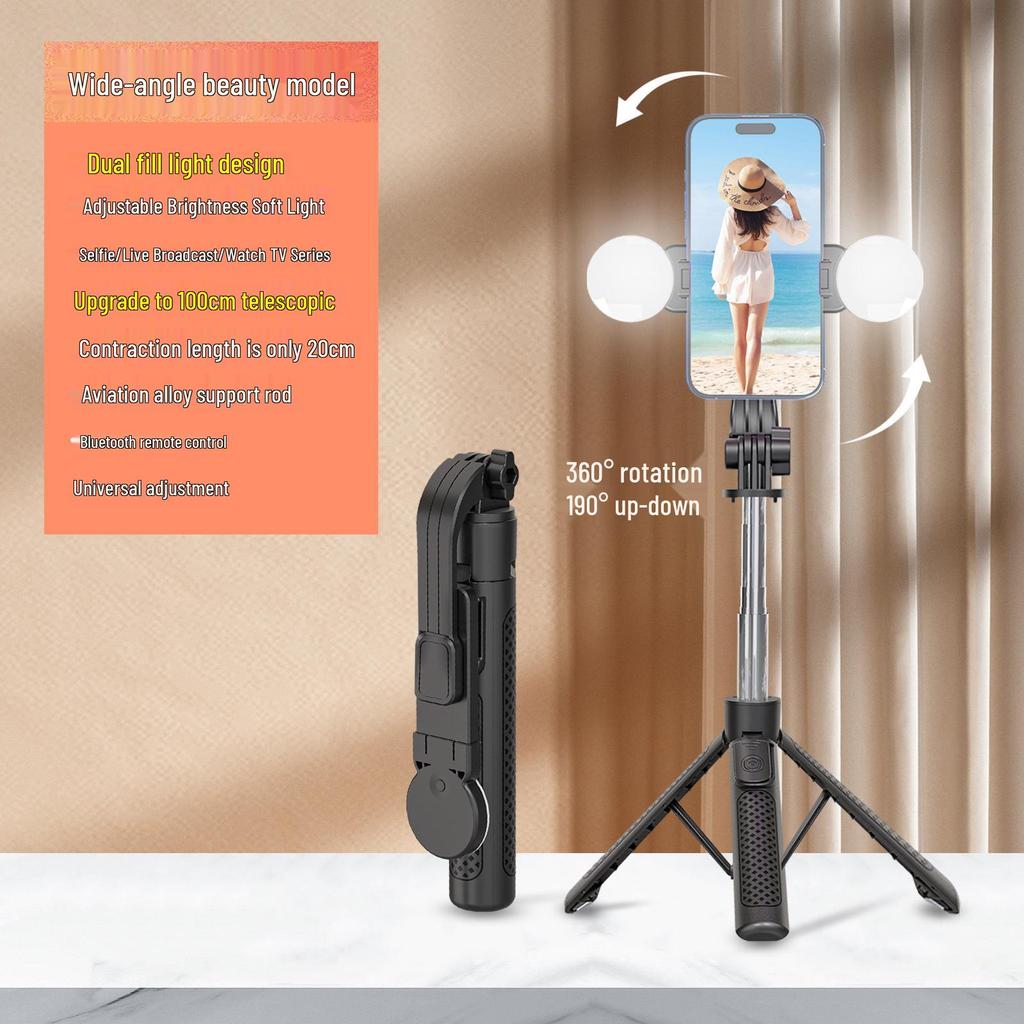 1M Extendable Selfie Stick with Fill Light & Live Streaming Bracket