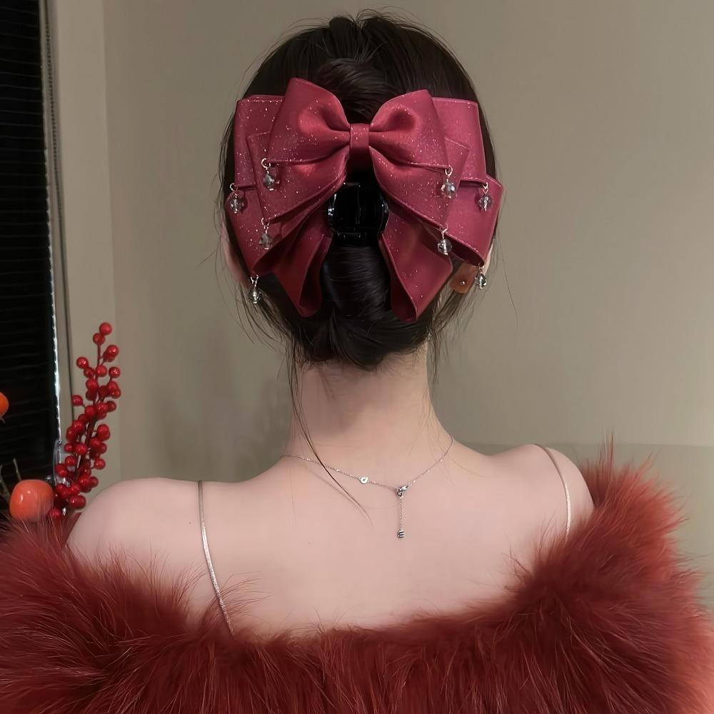 

Glamorous Butterfly Knot Hair Clip Sparkling Diamond Shiny Tassel Bow Clip Starry Sky Design Claw Clip For Girls Women червоний