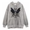 Hooded sweater in stock, zipper sweater autumn and winter European and American butterfly sweater gothic sports hooded jacket