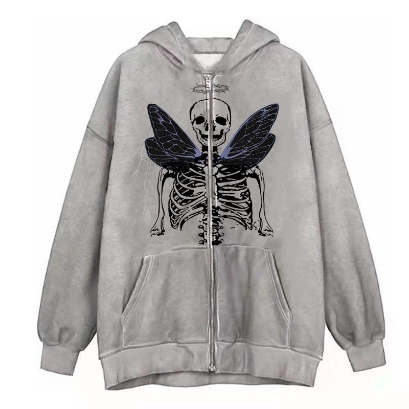 Hooded sweater in stock, zipper sweater autumn and winter European and American butterfly sweater gothic sports hooded jacket