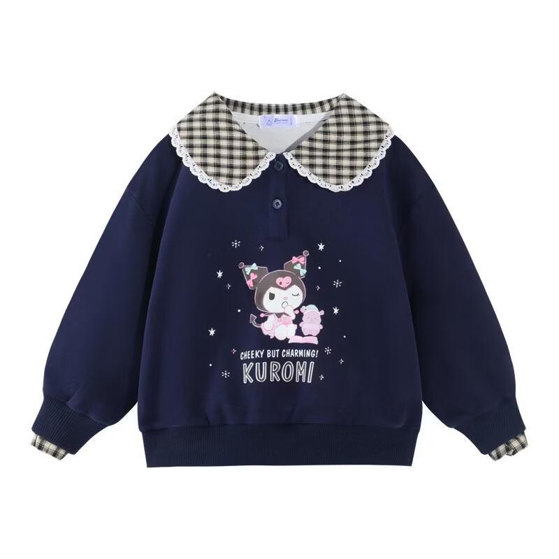 Hello Kitty Girls' Plaid Patchwork Lapel Sweatshirt