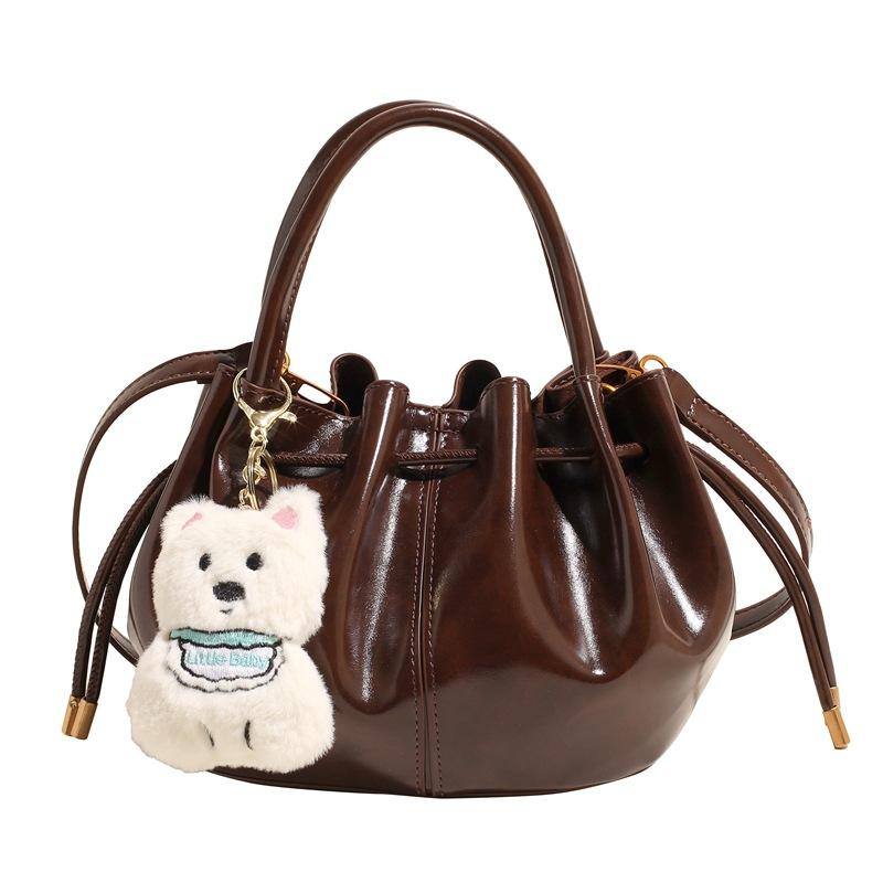 

Высококачественная плиссированная сумка-ведро для женщин, сумка через плечо из искусственной кожи с покрытием из масла и воска кофейный