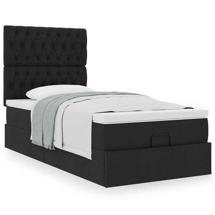 Exclusive House - Ottoman Bed with Black Mattress 90x200 Cm Fabric