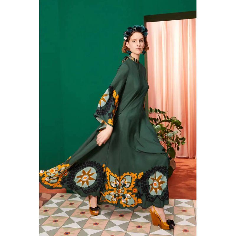 Middle East Independent Station Amazon European and American New Summer Print Three-Quarter Sleeve Stand Collar Double-sided Wear Jumpsuit DRESS