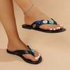 Fashion 2025 New Gemstone Decor Flat Flip Flops Women Summer Plus Size Clip Toe Beach Sandals Woman Pu Leather Non Slip Slippers 36-43