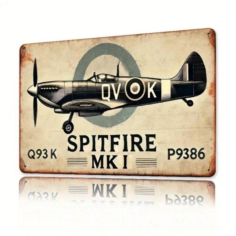 Metal Poster Wall Art Spitfire P-93K MkI Airplane Retro Aviation Garage Decor