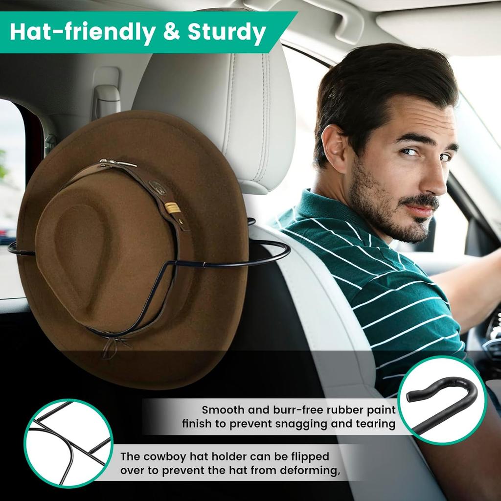 Folding Design Hat Rack For Car, Cowboy Hat Holder For Truck SUV Car(Keep Hat Shape), Automotive Seat Back Hard Hat Holder Car Clothes Hanger, Cowboy