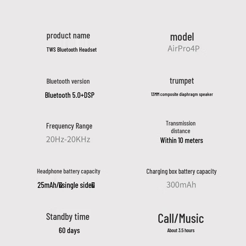 WoPin AirPro4P True Wireless Semi-in-ear Bluetooth Earbuds