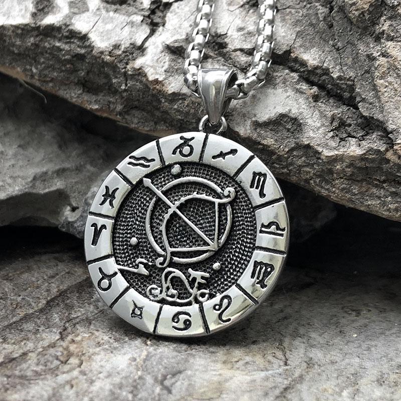Naszyjnik Vintage Zodiac ze znakiem zodiaku dla Barana, Byka, Bliźniąt, Raka, Lwa, Wagi i Skorpiona - Biżuteria męska