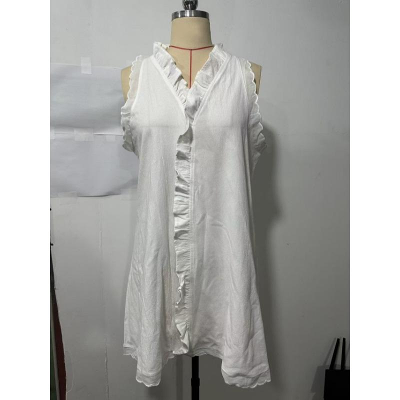 Fashion Summer Ruffled Sleeveless Casual Women Dress V Neck Solid Color Loose Simple Elegant Sweet A-line Party Short Dress Female Women's Clothing