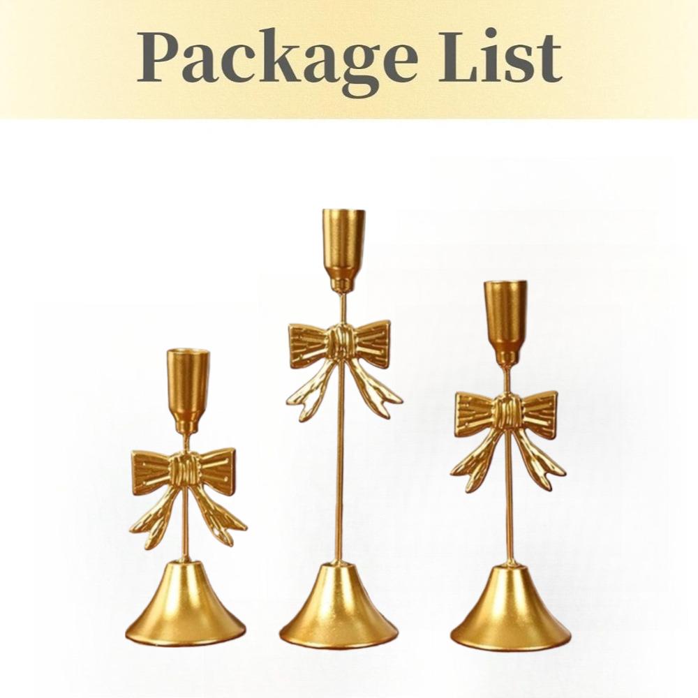 3pcs Vintage Golden Bow Candle Holder Intricate Metal Taper Candlelight for Romantic Home Table Wedding Festival Party Decor