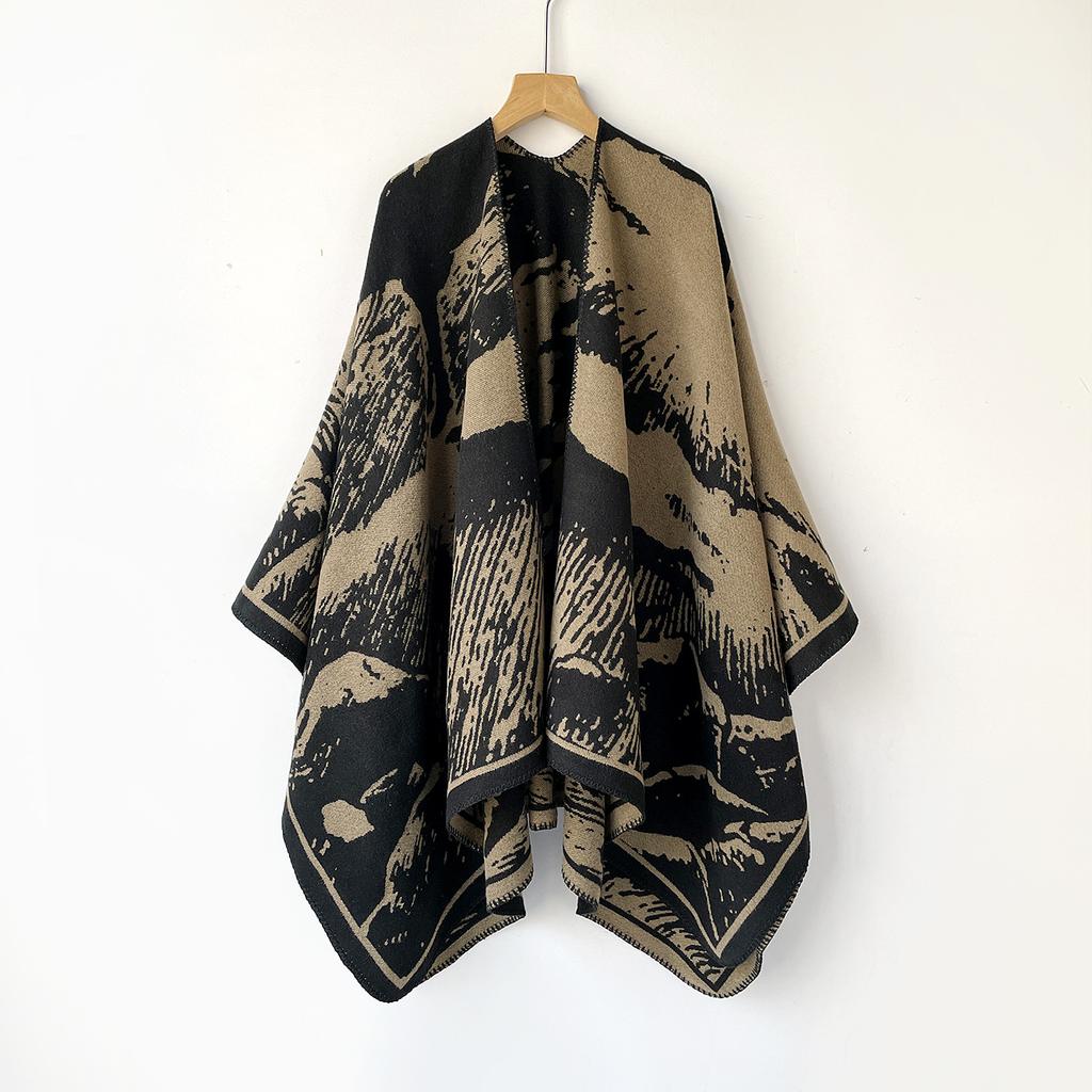 New Chinese Style Shawl With High-End Imitation Cashmere Double-Sided Knitted Shawl Cape Travel Warm Cape