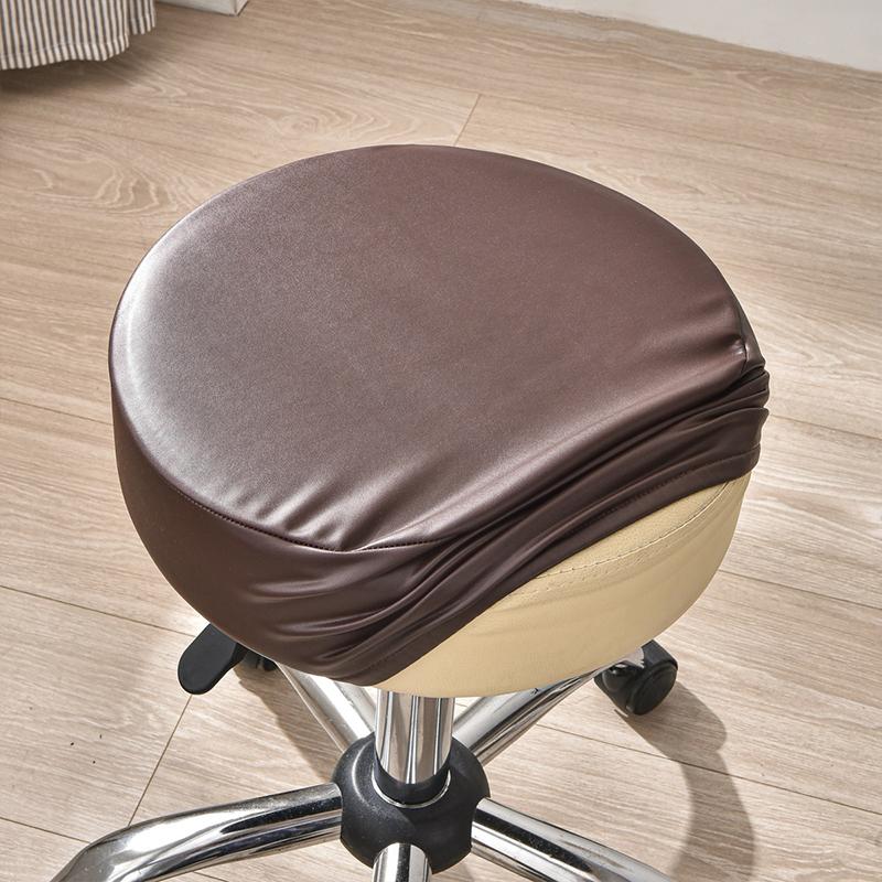 PU Waterproof Round Stool Cover Elastic All Inclusive Bar Rotating Chair Seat Cover Cashier Counter Stool Slipcover Home Hotel